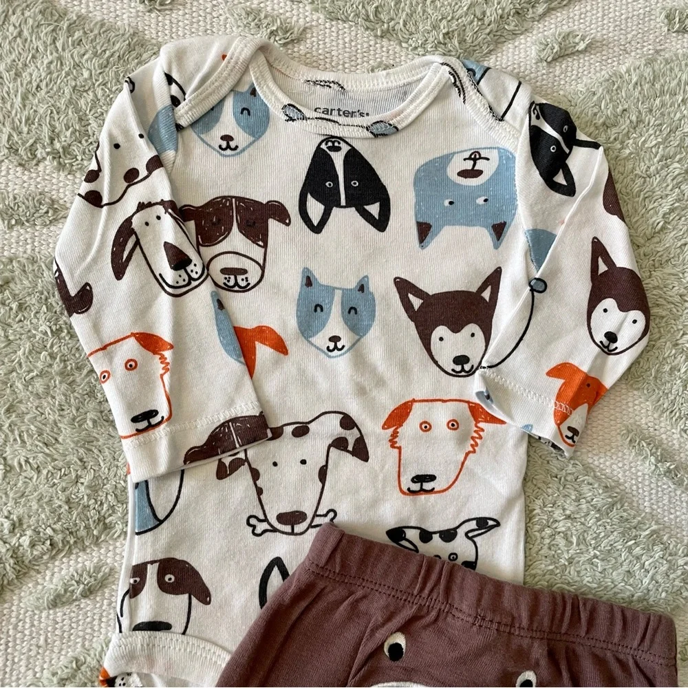 Carter’s Dog Print Outfit - Long Sleeve Onesie & Pants - 3 Months